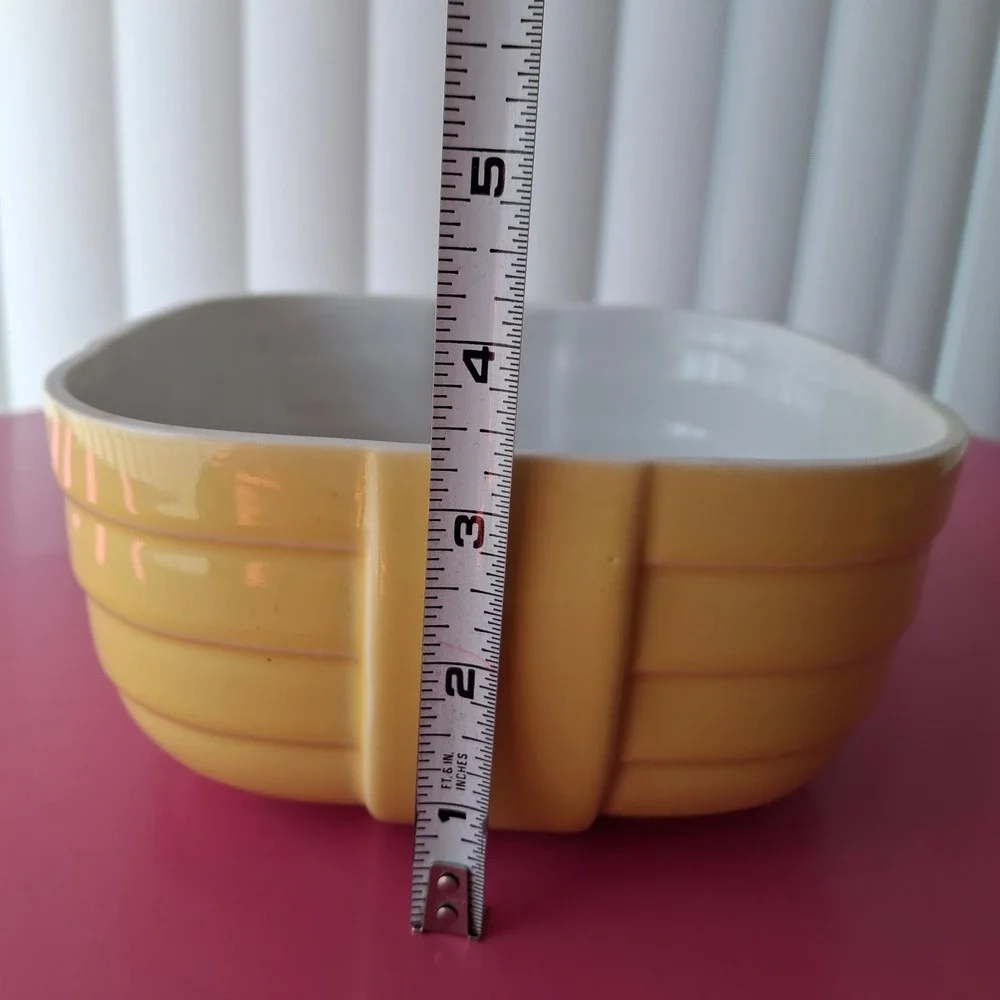 Vintage Hall China for Hotpoint Yellow Ribbed Ceramic Refrigerator Dish with Lid